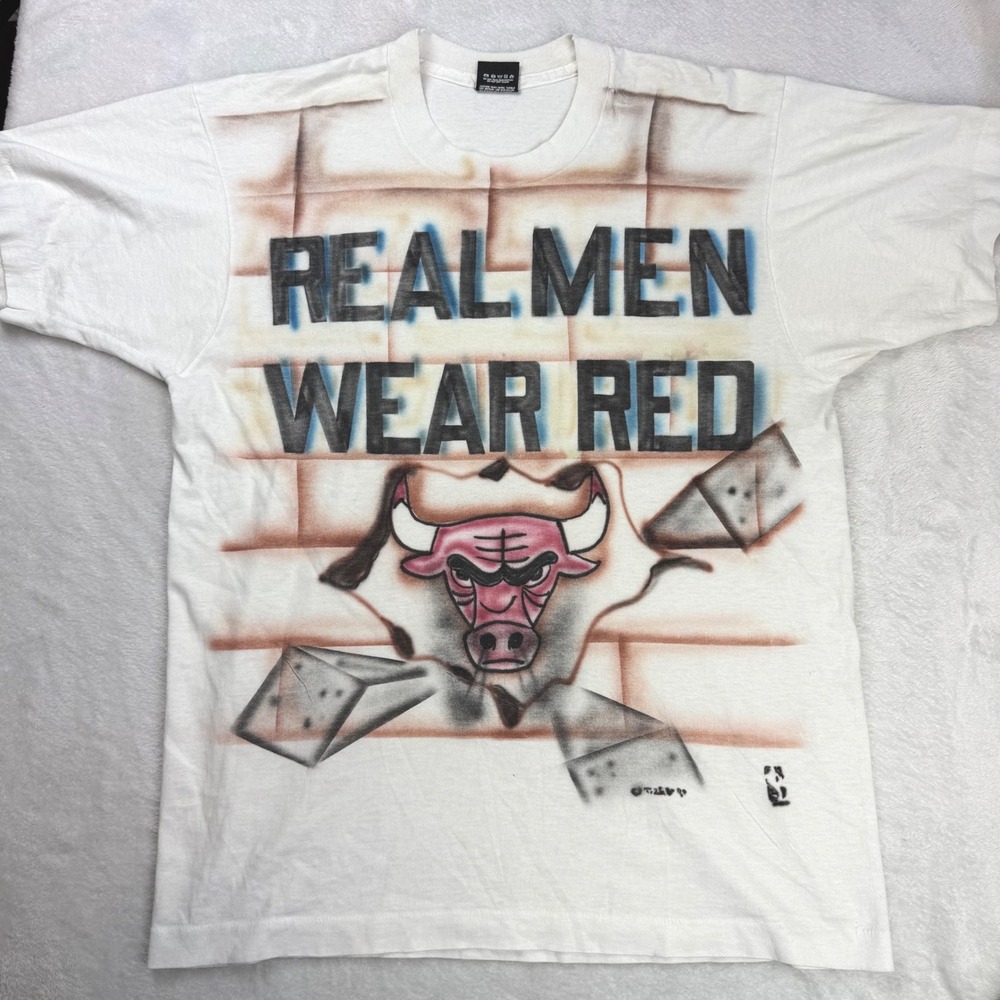 Vintage Screen Stars Chicago Bulls Real Men Airbrush T-Shirt Single Stitch L